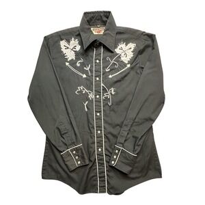 Vintage Youngbloods Western Shirt Mens Medium Black Embroidered Pearl Snap 90s